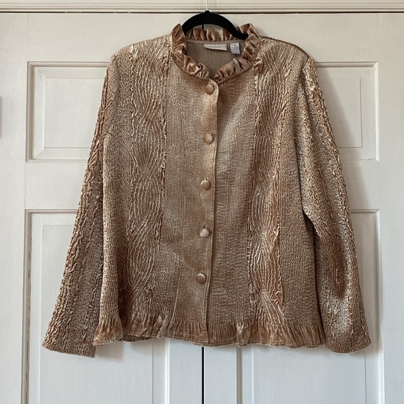Chico's Jackets & Blazers - Chico’s Size 3 Keily Rippled Ruffle Jacket Pale Stardust Velvet Chicos Size XL